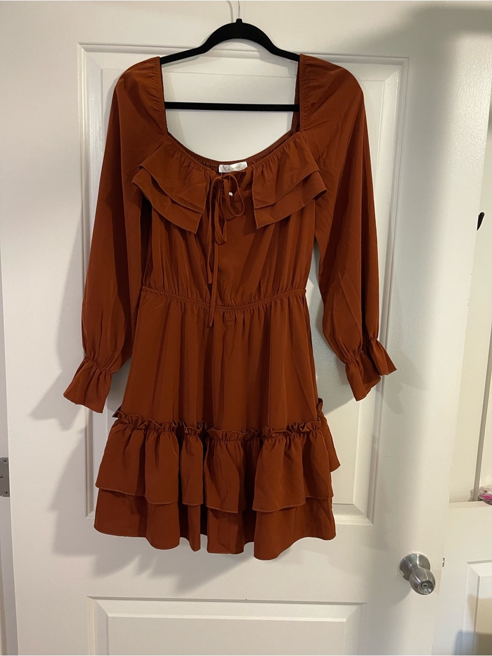 Women’s Ruffled Rust Long Sleeve Mini Dress - Size M NWT